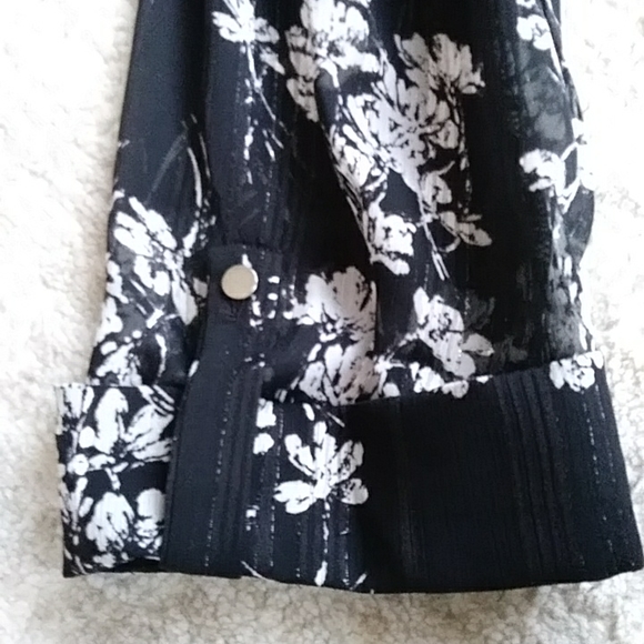 Roz & Ali Floral High Low Tunic Top L Black White - Picture 14 of 16